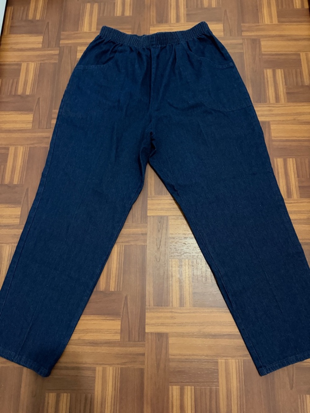 Dark Blue Elastic Waist Denim Pants